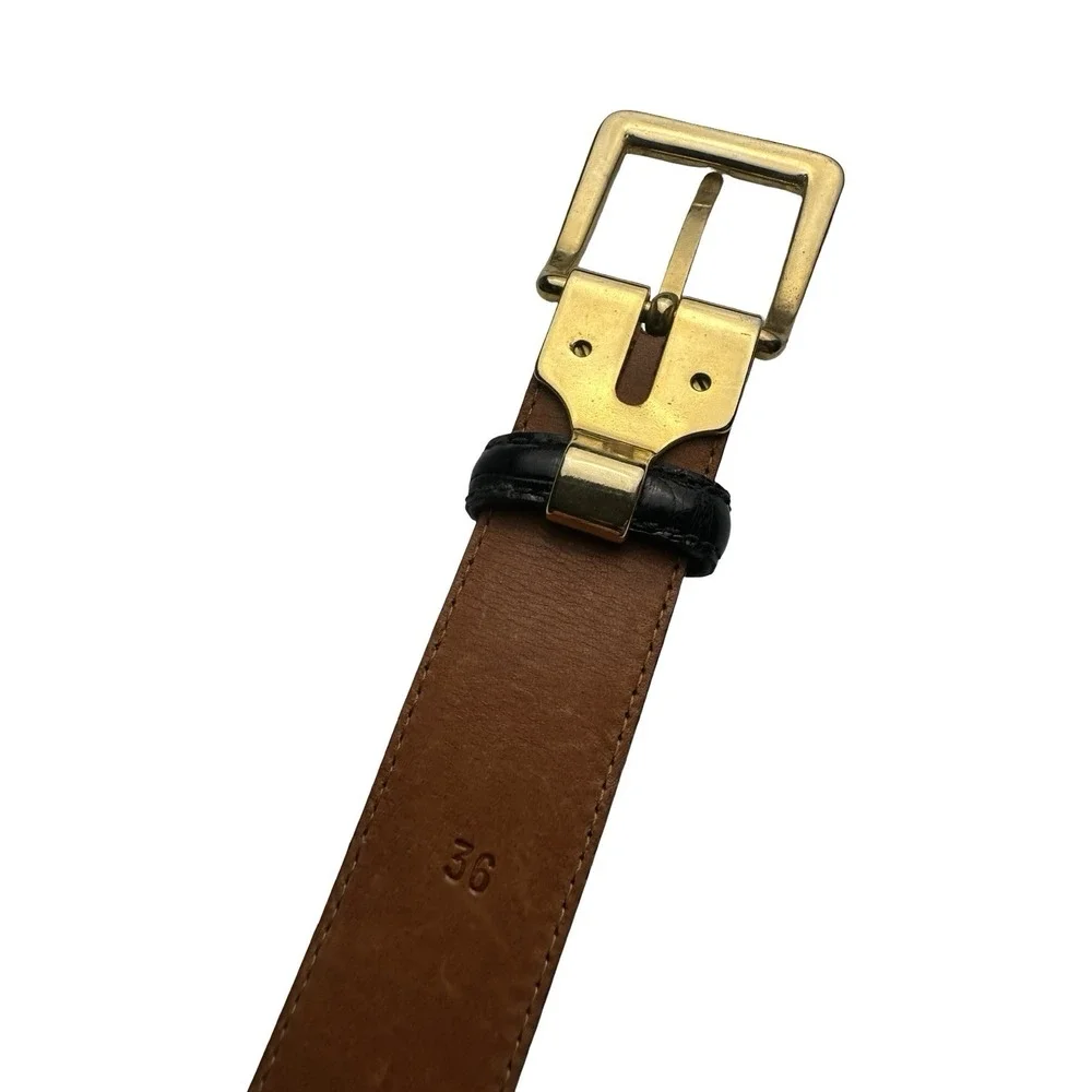 Bespoke Alligator Lizard Patchwork Mens Black Brass Buckle Belt 36 Exotic Skin